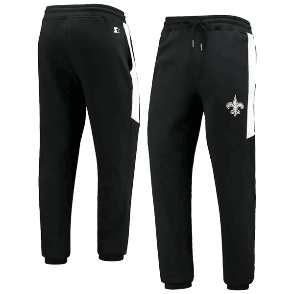 Men's New Orleans Saints Starter Black/White Goal Post Fleece Pants Men's New Orleans Saints Starter Black/White Goal Post Fleece Pants